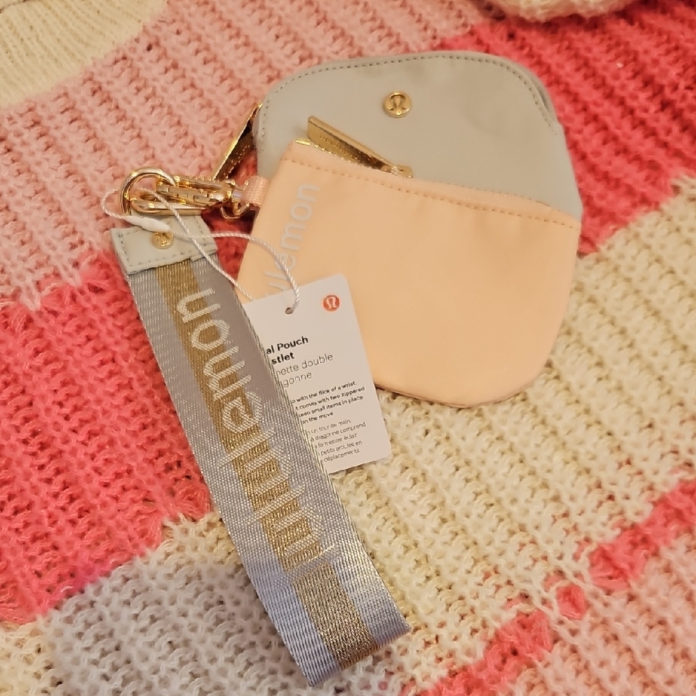 lululemon athletica Peach & Light Gray Double Pouch Keychain